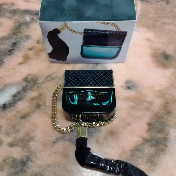 Marc Jacobs Teal and Gold Perfume with Black Tassel 1.7 OZ Size - Picture 1 of 14